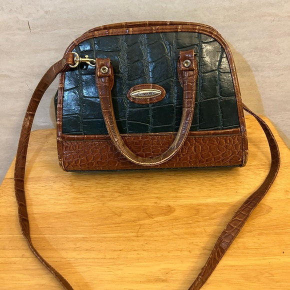 Richard Bernardi TwoTone Double Handle Croc-Embossed Crossbody Bag - Picture 1 of 8